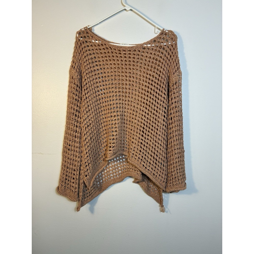 POL oversized‎ Small Open Crochet Long Sleeve Top Brown Boho Festival